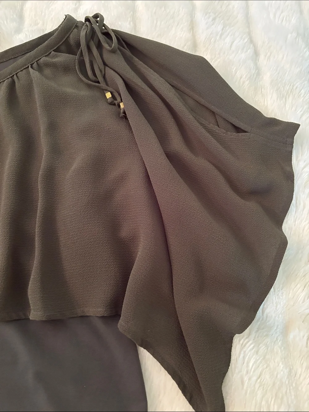 Michael Kors dark green Layered Flutter Sleeve Blouse